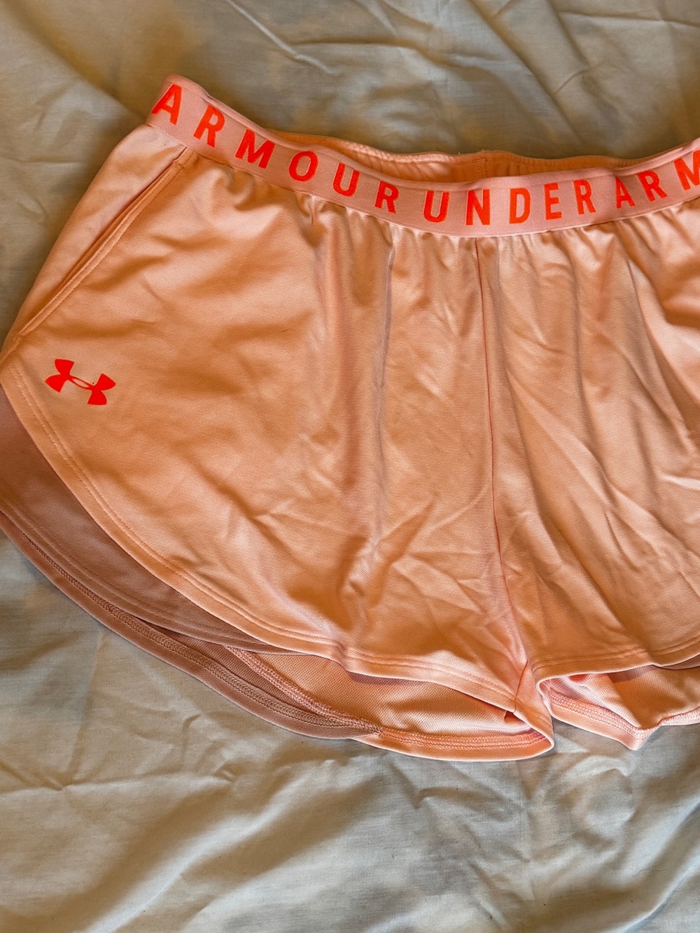 Under Armour Light Coral Athletic Shorts with Pink Waistband
